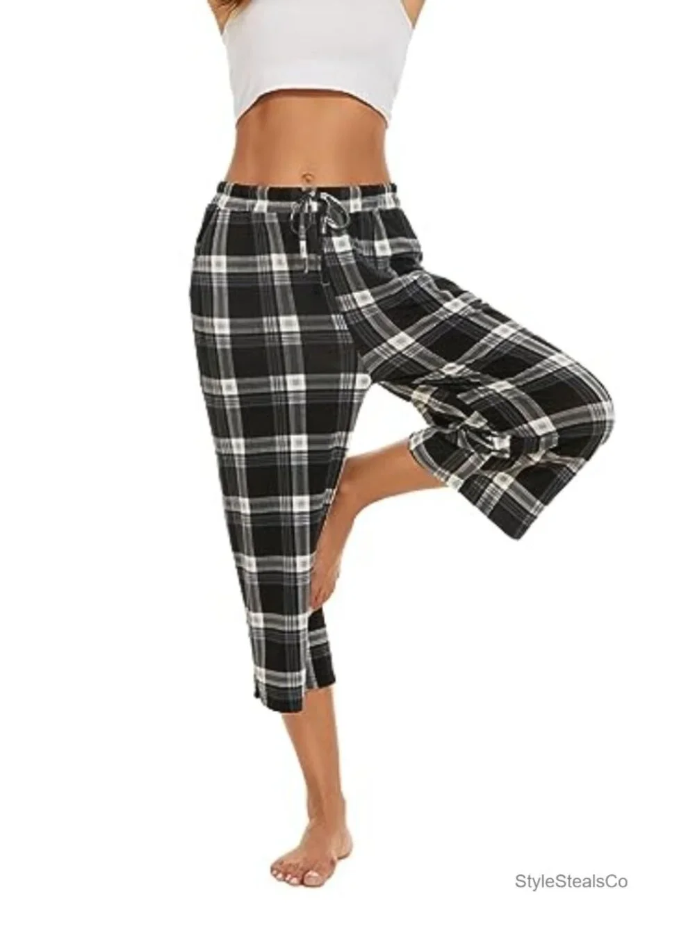 Capri Pajama Pants with Pockets Drawstring Lounge Bottoms 2 Pack